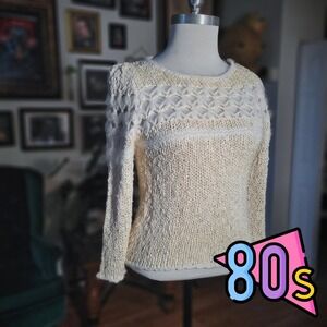 Vintage 80s Knit Sweater Neiman Marcus Lauren Hansen Pearl Embellished Cream